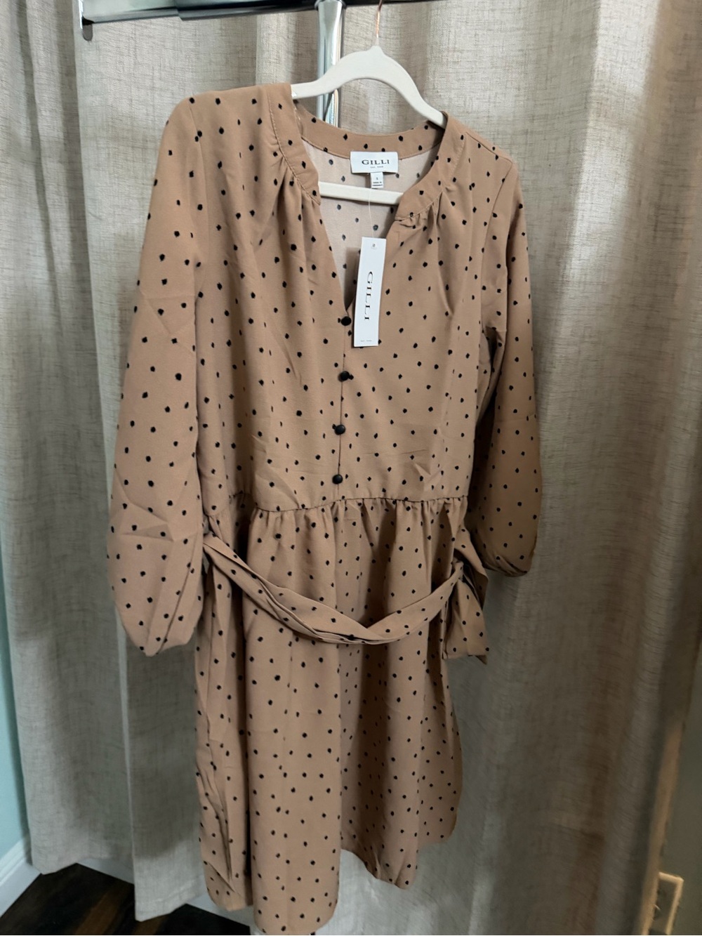 Gilli Tan midi Dress with Black Dot Print